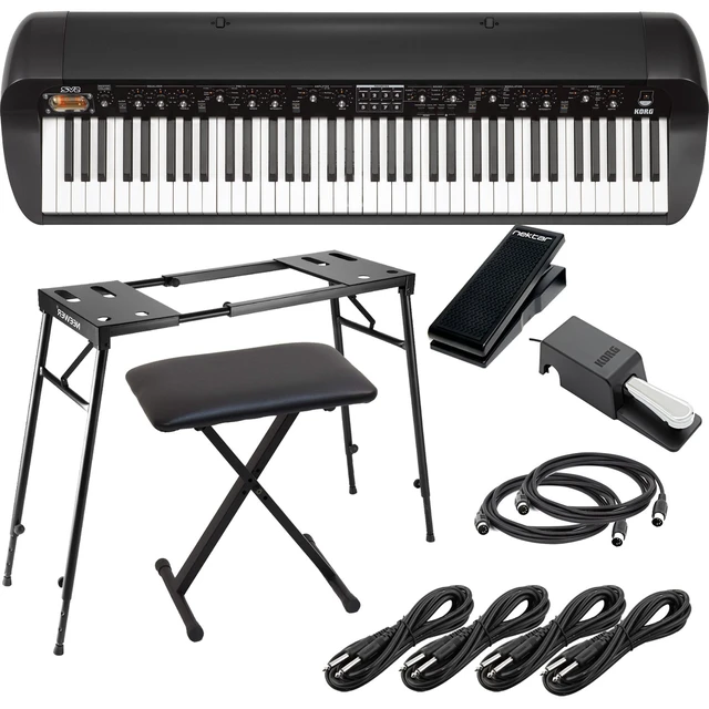 Main image of Korg SV-2 73-Key Vintage Stage Piano (Black) (Korg DS-2H Pedal Included), Neewer Keyboard Stand, Bench, Nektar NX-P, (4) 1/4 Cables, (2) Midi Cables Bundle