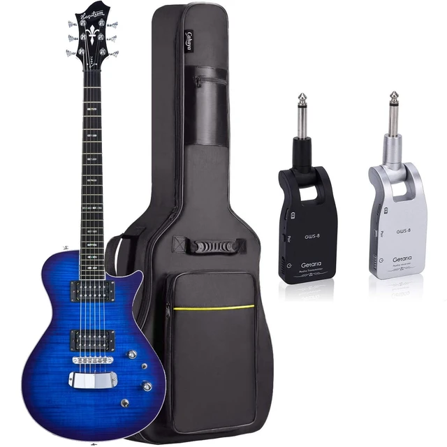 Main image of Hagstrom ULSWE-WDM Ultra Slim Swede 6 String Electric Guitar Worn Denim, Getaria 2.4GHZ Wireless Adapter, CAHAYA Guitar Bag Bundle