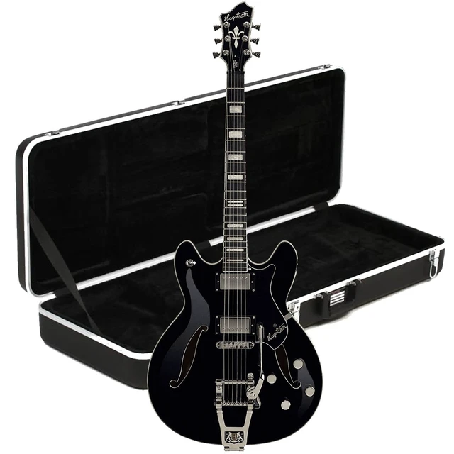 Main image of Hagstrom Tremar Viking Deluxe Electric Guitar Gloss Black, Gator GC-ELECTRIC-A Deluxe ABS Molded Bundle