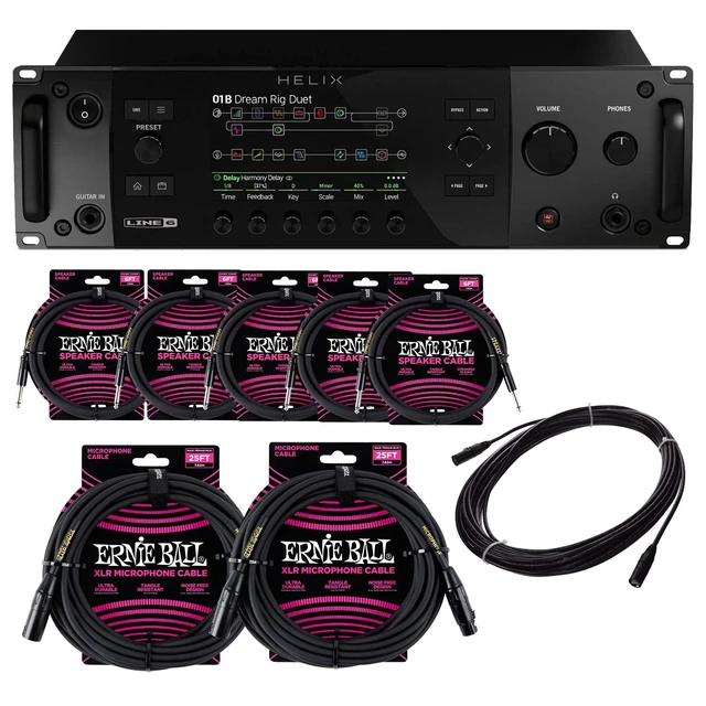 Main image of Line 6 Helix Rack Guitar Multi-effects, (5) ErnieBall Cables, (2) ErnieBall XLR Cables, Ethercon 50FT Bundle