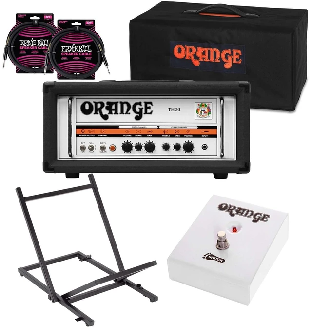 Main image of Orange TH30H 30-watt 2-channel Tube Head (Black), Orange Cover, (2) ErnieBall Cables, Orange FS 1, On-Stage RS4000 Bundle