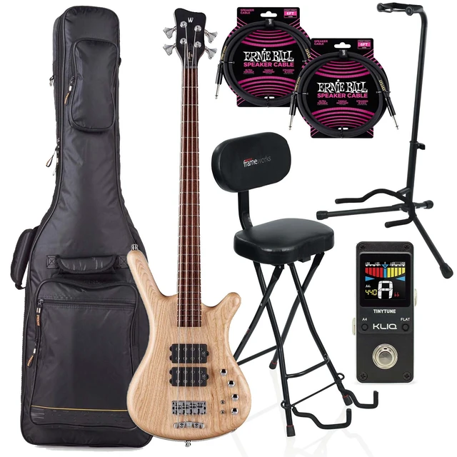 Main image of Warwick Pro Series Corvette $$-4 String Natural Transparent Satin, Gator GFW-GTR-SEAT and GFW-GTR-1000, (2) ErnieBall Cable, KLIQ TinyTuner Bundle