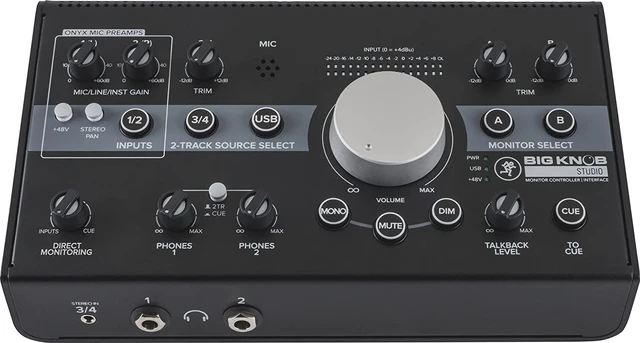 Alt view image 7 of 7 - (2) Dynaudio BM15A 10 inch Powered Monitors, Mackie Big Knob Studio, Monitor Stands, (2) Mogami XLR to 1/4 Bundle