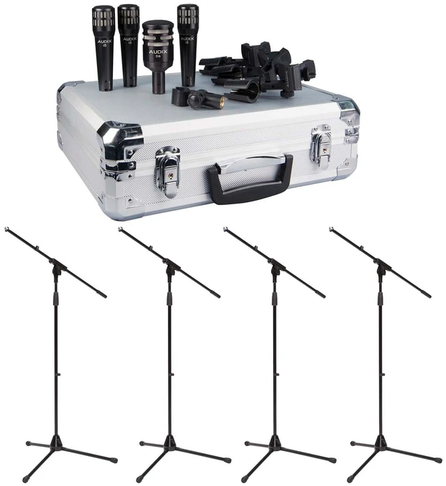 Main image of Audix DP4 Instrument Mic Pack, (4) Mic Stands Bundle
