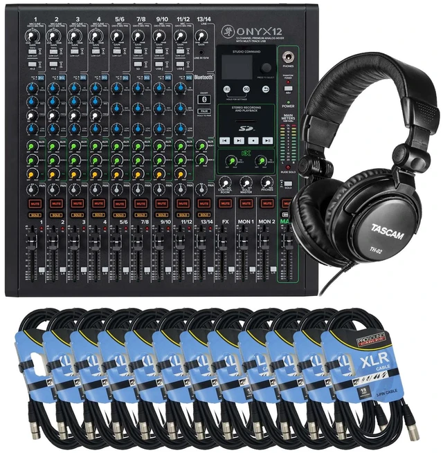 Main image of Mackie Onyx12 12-channel Analog Mixer, (12) XLR Cables, Tascam TH-02 Bundle
