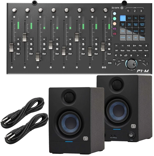 Main image of Icon Pro Audio P1-M DAW Control Surface, Presonus Eris3.5, (2) 1/4 Cables Bundle