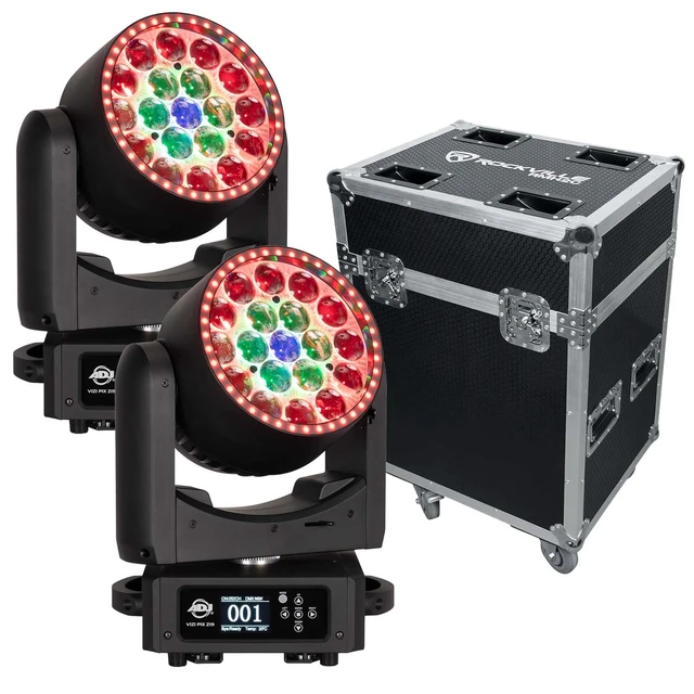 Main image of (2) American DJ Vizi Pix Z19 Moving head Wash Light - Rockville Case RMH2B Bundle
