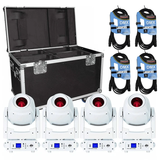 Main image of (4) American DJ Focus Spot 4Z Pearl 200W LED Moving Head Spot Fixtures with Road Case Package