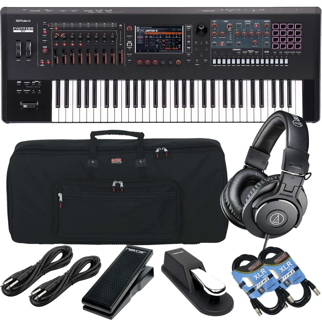 Main image of Roland Fantom 6 EX Synthesizer Workstation, Gator GKB-61, Sustain Pedal, Nektar NX-P, (2) XLR Cables, (2) 1/4 Cables, ATH-M30X Bundle