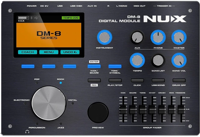Alt view image 4 of 7 - NUX DM-8 All Remo Mesh-Head Digital Drum Kit - Drum Throne - DrumSticks Bundle
