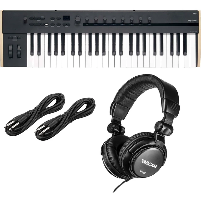 Main image of Korg Keystage 49-key MIDI Keyboard Controller, Tascam TH02, (2) 1/4 Cables Bundle