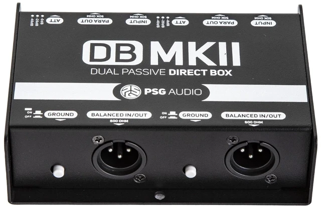 Main image of PSG AUDIO DB-MKII Dual Premium Direct Injection Audio Box Passive DI Unit Hum Eliminator w/Input Attenuator to Connect Guitar & Bass,1/4'' Impedance Transf. Connector Balanced & Unbalanced XLR