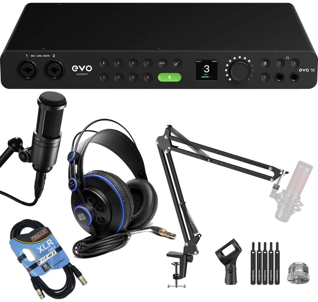 Main image of Audient EVO 16 24×24 USB Audio Interface, AT2020 Mic, Presonus HD7, Desk Stand, XLR Cable Bundle