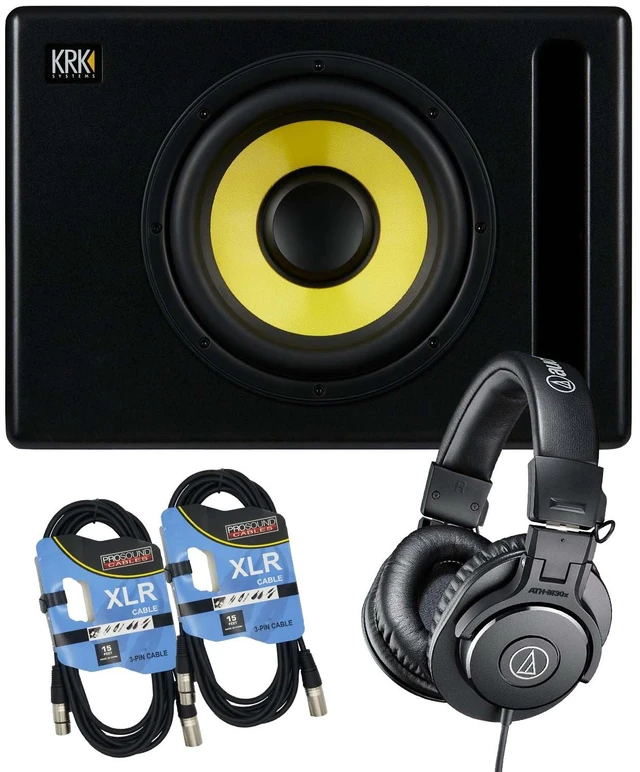 Main image of KRK S10.4 10 Powered Studio Subwoofer, ATH-M30X, (2) XLR Cables Bundle