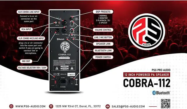 Alt view image 7 of 7 - PSG Audio COBRA 112  1600 Watt 12 Powered Speaker with Bluetooth