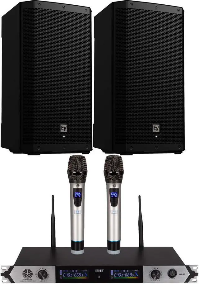 Main image of (2) Electro-Voice ZLX-12P-G2 12 1000W Powered Speaker, PSG AUDIO MP0919 Dual Wireless Mic Bundle