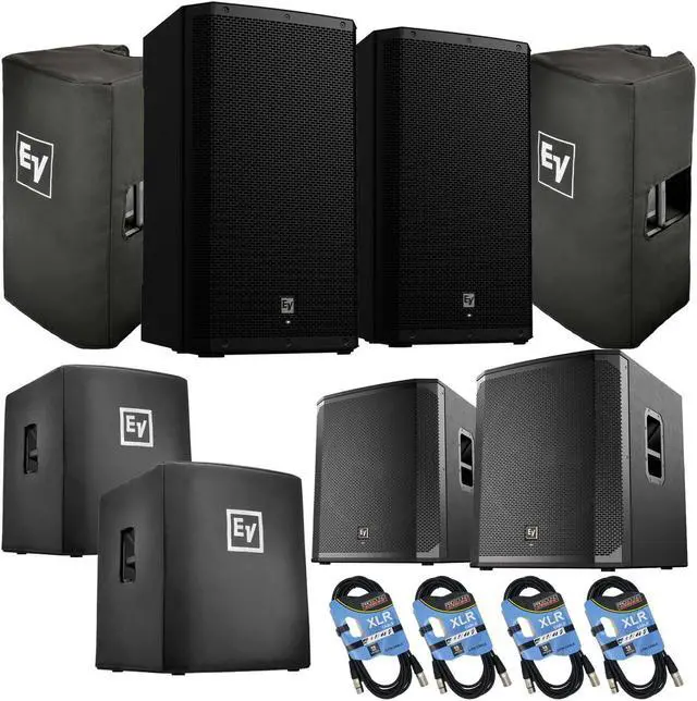 Main image of (2) Electro-Voice ZLX-15P-G2 15 1000W Powered Speaker, (2) EV ZLX-15P-G2 Covers, (2) EV ELX200-18SP, (2) EV ELX200-18SP Covers, (4) XLR Cables Bundle