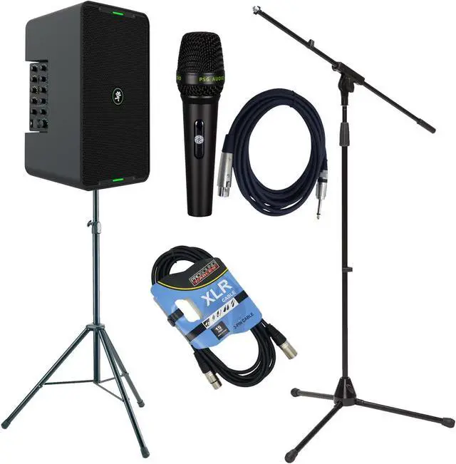 Main image of Mackie ShowBox All-in-one Battery Speaker, Mic Stand, Speaker Stand, PSG AUDIO C350, XLR Cable Bundle