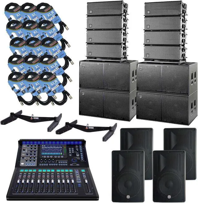 Main image of (8) DAS Event 212A Dual 12 Powered Line Array Speaker, (4) DAS EVENT 218A Sub, (4) PSG AUDIO Cobra 115, (2) DAS AX-EV212, PSG AUDIO TQ-22 Digital Mixer, (15) XLR Cables Bundle