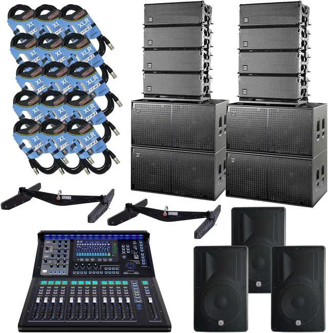 Main image of (8) DAS Event 210A Dual 10 Powered Line Array Speaker, (4) DAS EVENT 218A Sub, (3) PSG AUDIO Cobra 115, (2) DAS AX-EV210, PSG AUDIO TQ-22 Digital Mixer, (15) XLR Cables Bundle