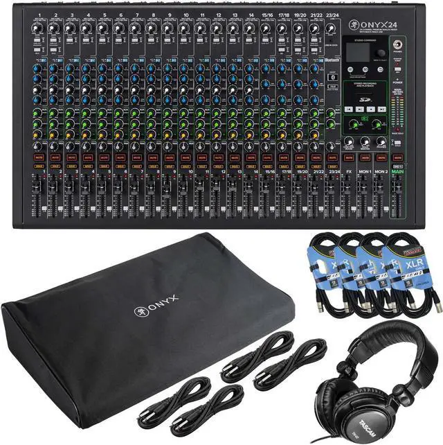 Main image of Mackie Onyx24 24-channel Analog Mixer, (4) XLR Cables, (4) 1/4 Cables, Dust Cover, Tascam TH02 Bundle