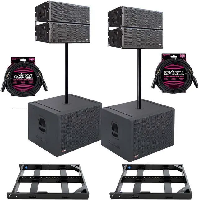 Main image of (4)Pro DG GT 2X10 LA, (2)Pro DG GTA 118B SW, (2) Pole Plates, (2) Poles, (2) ErnieBall XLR Bundle