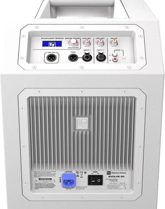 Alt view image 2 of 7 - Electro-Voice Evolve 50M Powered Speaker- White (Top Cover Included), EV Rolling Case, XLR Cable, Furman (SS6B) Bundle