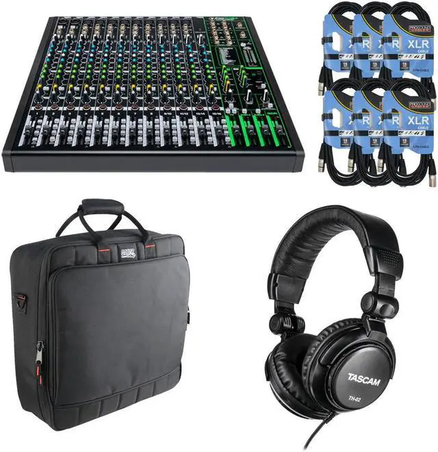 Main image of Mackie ProFX16v3 16-Channel Sound Reinforcement Mixer with Built-In FX + Tascam TH-02 Studio Headphones + Gator Cases G-MIXERBAG-1818 Padded Nylon and (6) XLR Cables 15FT.
