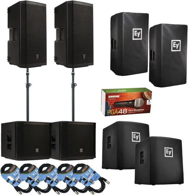 Main image of Electro-Voice ZLX-12BT 12 (Pair) Powered Speaker & (Pair) ELX200-12SP 12 Subwoofer + Mics + Covers + Cables