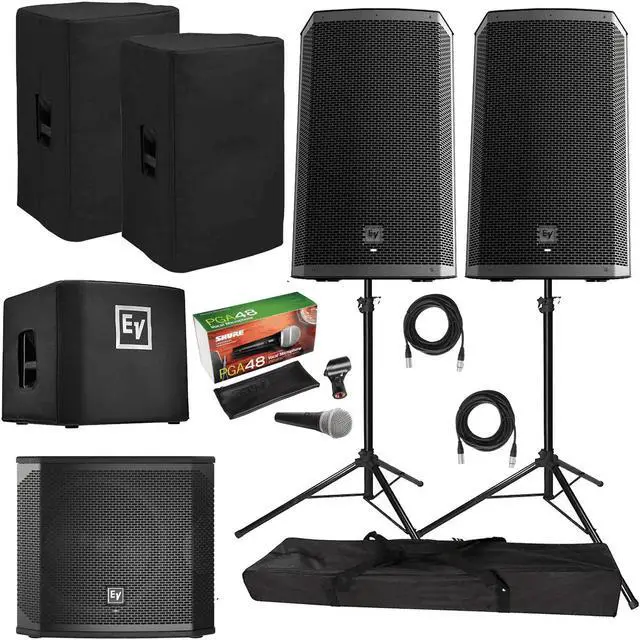 Main image of (2) Electro-Voice ZLX-12BT 12 Powered Bluetooth Loudspeakers and Subwoofer Package