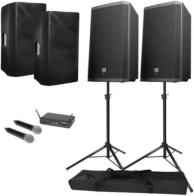 Main image of Electro-Voice ZLX-15BT Active 15 Bluetooth Speaker Package with Samson Concert 288 Dual-Handheld , Covers, & Stands