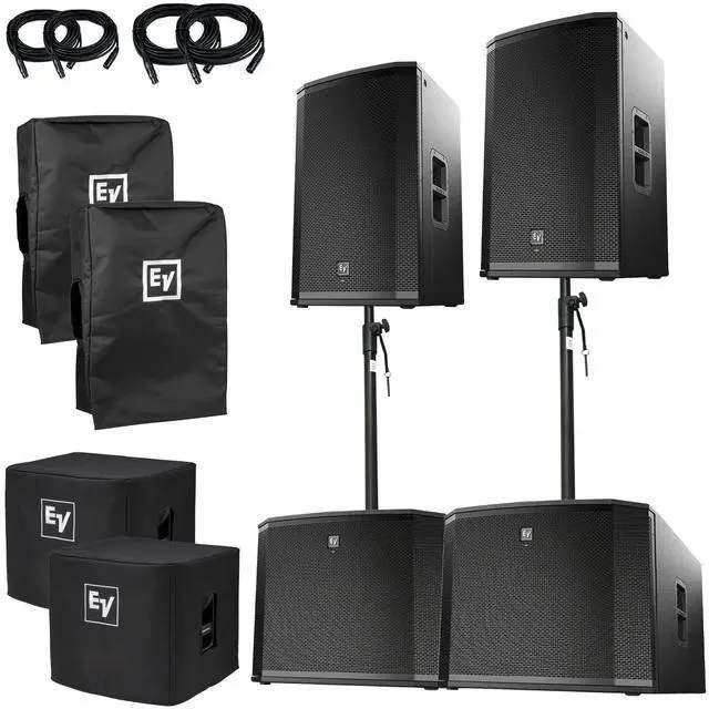 Main image of (2) Electro-Voice ETX-15P Loudspeakers & (2) ETX-18SP Subwoofers w/Cables, Poles, & Covers Package