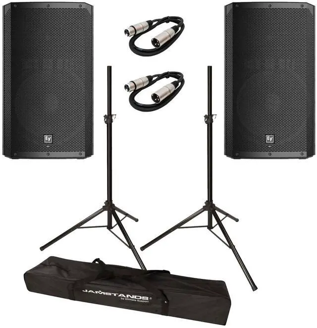 Main image of 2x Electro-Voice ELX200-15P-US 15 2-Way 1200W Speakers w/ XLR Cables & Stands