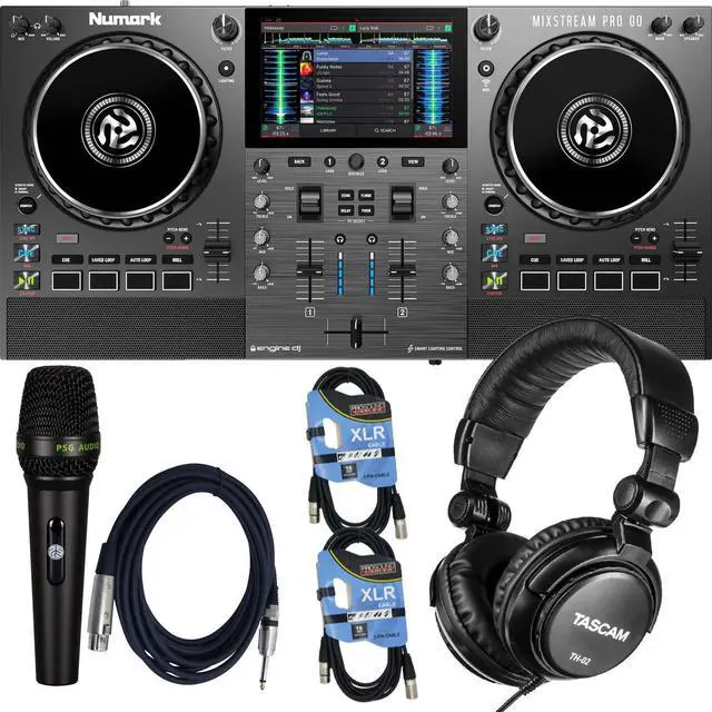 Main image of Numark Mixstream Pro Go Battery-Powered Standalone DJ Controller, Tascam TH02, (2) XLR Cables, PSG AUDIO C350 Bundle
