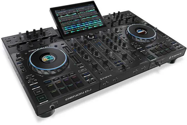 Alt view image 2 of 6 - Denon DJ Prime 4+ Standalone 4-deck DJ Controller, (2) PSG AUDIO Cobra 115, Speaker Stands, (2) XLR Cables Bundle