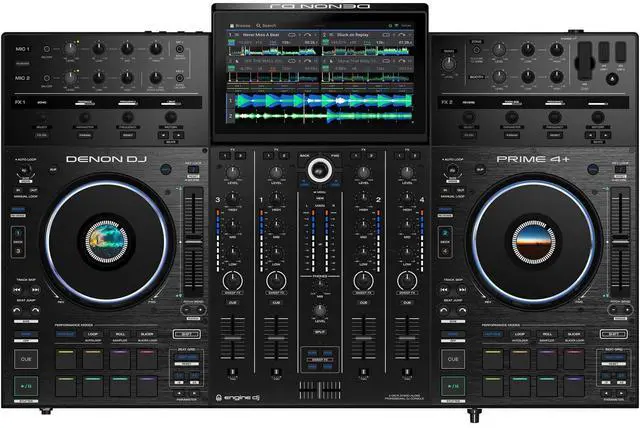Alt view image 3 of 6 - Denon DJ Prime 4+ Standalone 4-deck DJ Controller, (2) PSG AUDIO Cobra 115, Speaker Stands, (2) XLR Cables Bundle
