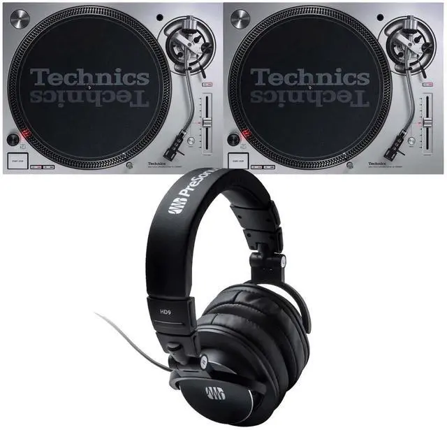 Main image of (2) Technics SL-1200MK7 Direct Drive Professional Turntable (Silver), Presonus HD09 Bundle