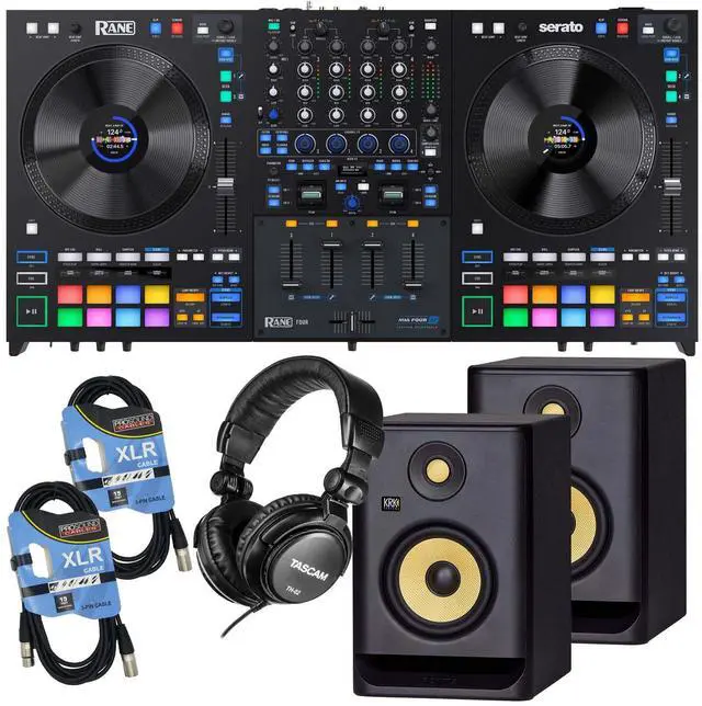 Main image of Rane Four 4-channel DJ Controller, (2) KRK Rokit 5 G4, (2) XLR Cables, Tascam TH02 Bundle