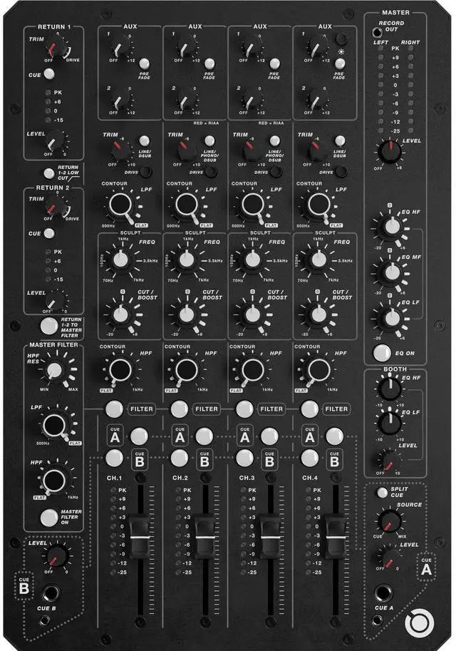 Alt view image 4 of 7 - PLAYdifferently MODEL 1.4 DJ Mixer, Audio Technica ATH-M50X Bundle