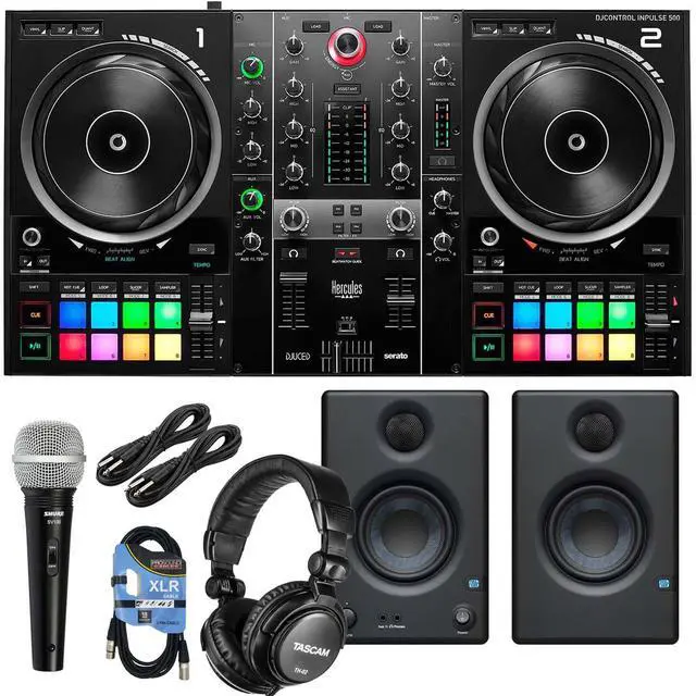 Main image of Hercules DJControl Inpulse 500 2-channel DJ Controller, Presonus Eris3.5, Tascam TH02, (2) 1/4 Cables, SV100 Mic, XLR Cable Bundle