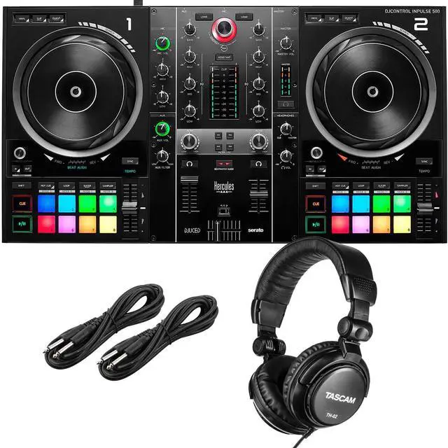 Main image of Hercules DJControl Inpulse 500 2-channel DJ Controller, Tascam TH02, (2) 1/4 Cables Bundle