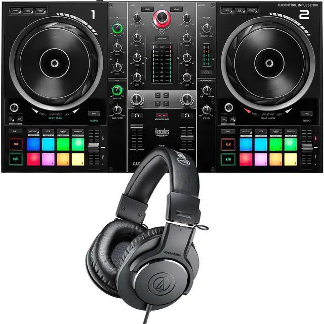 Main image of Hercules DJControl Inpulse 500 2-channel DJ Controller, Audio Technica ATH-M20X Bundle