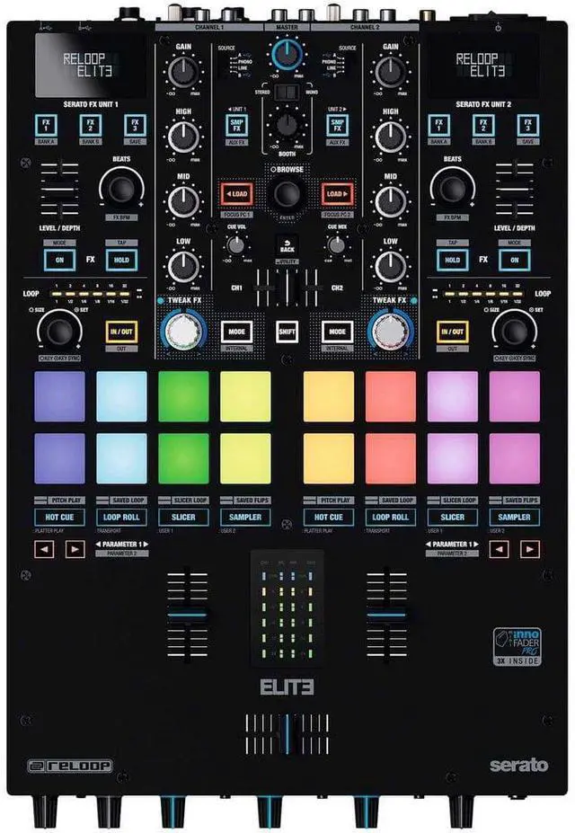 Alt view image 2 of 7 - Reloop Elite Two Channel Serato Mixer, Reloop Elite Case, Decksaver, (2) XLR Cables Bundle