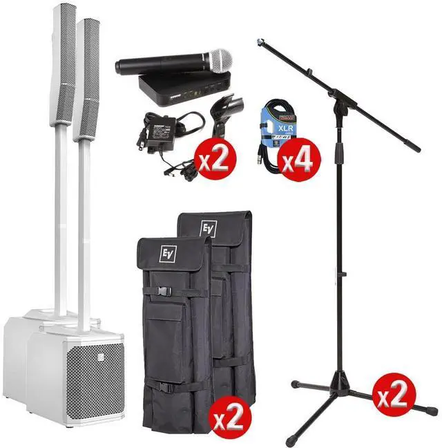 Main image of Electro-Voice EVOLVE 30M White (Pair)  (2) BLX24/PG58 Wireless Mic  (2) Mic Stands  (4) XLR Cables  (2) Mic Clips