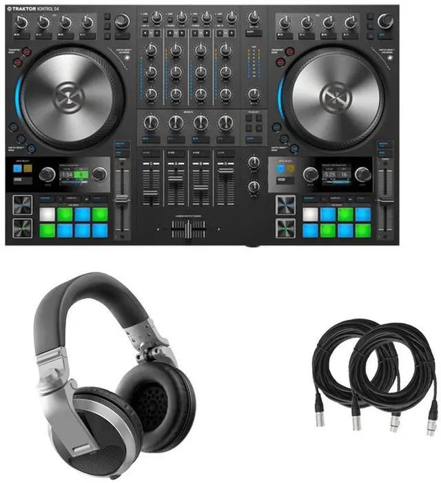 Main image of Native Instruments TRAKTOR KONTROL S4 MK3 + Pioneer DJ HDJ-X5 Over-Ear DJ Headphones (Silver) and Cables