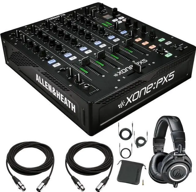 Main image of Allen & Heath XONE:PX5  4+1 Channel DJ Mixer with Soundcard + Audio-Technica ATH-M50X and Cables