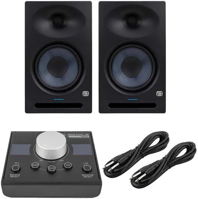 Main image of (2) PreSonus Eris Studio 8 8-inch Powered Studio Monitor, Mackie Big Knob Passive, (2) 1/4 Cables Bundle