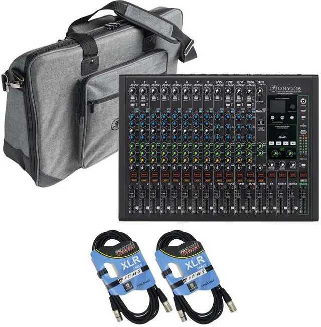 Main image of Mackie Onyx16 16-channel Analog Mixer, Carry Bag for Onyx16, (2) XLR Cables Bundle