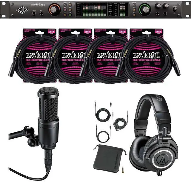 Main image of Universal Audio Apollo x8p, AT ATH-M50X Headphones, AT AT2020 Mic, ErnieBall XLR Cable Bundle