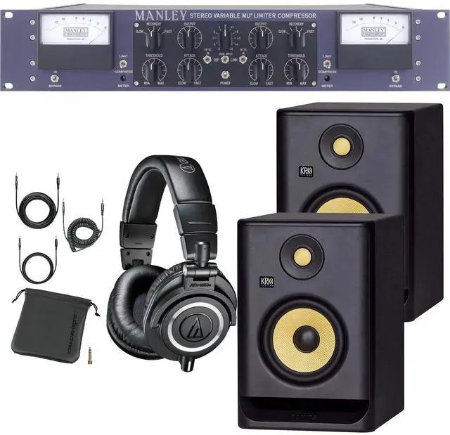 Main image of Manley Stereo Variable MU Limiter Compressor Mastering Version, (2) KRK RP5G4 Monitors, Audio Technica ATH-M50X Bundle